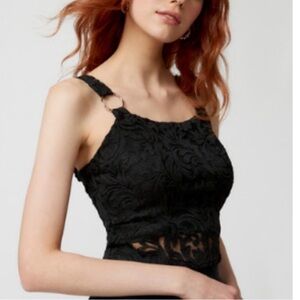 Urban Outfitters Black Lace Ring-Strap Crop Cami